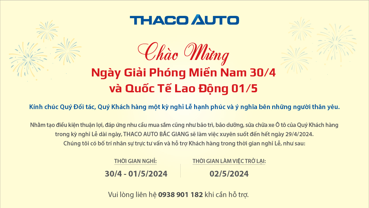 THÔNG BÁO LỊCH LÀM VIỆC 30/4 - 1/5